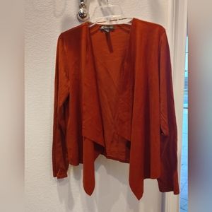 INC International Concepts I.N.C. Draped Faux-Suede Jacket Rust Red Orange Large